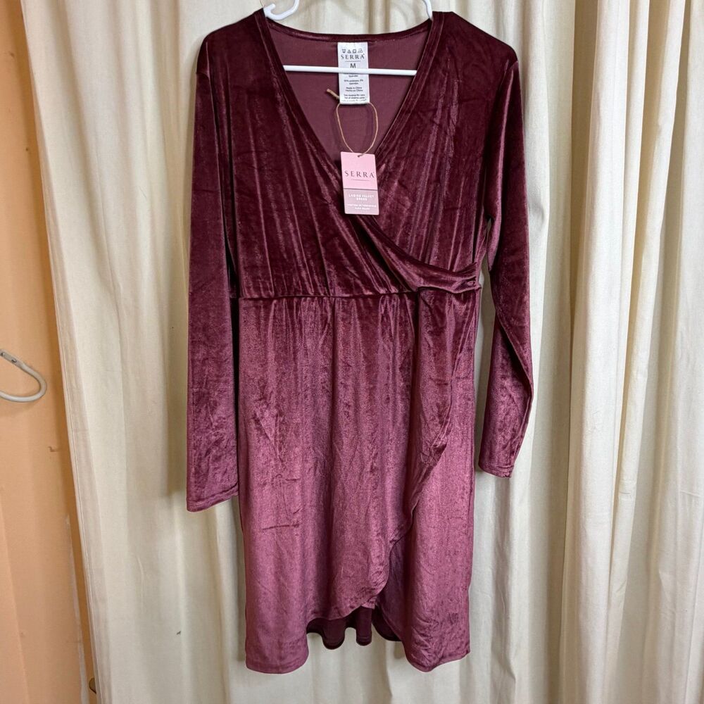 NWT Serra Faux Wrap Velvet Burgundy V-Neck Long Sleeve Dress size Medium